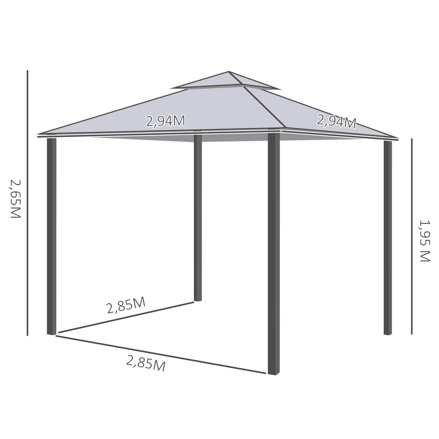 Outsunny Cenador De Jardín 3x3 M Con Doble Techo 4 Cortinas Mosquiteras Gris_2
