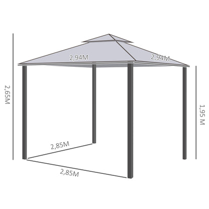 Outsunny Cenador De Jardín 3x3 M Con Doble Techo 4 Cortinas Mosquiteras Gris_2