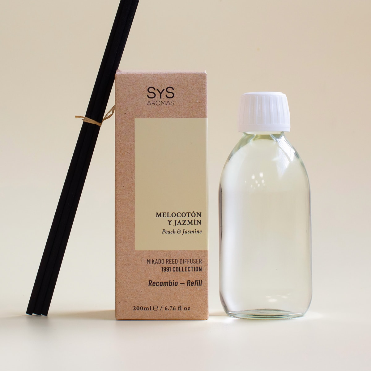 Recambio Mikado Melocotón y Jazmín 1991 200 ml con Varillas | Aroma Afrutado y Floral | Refill Difusor | Larga Duración_1