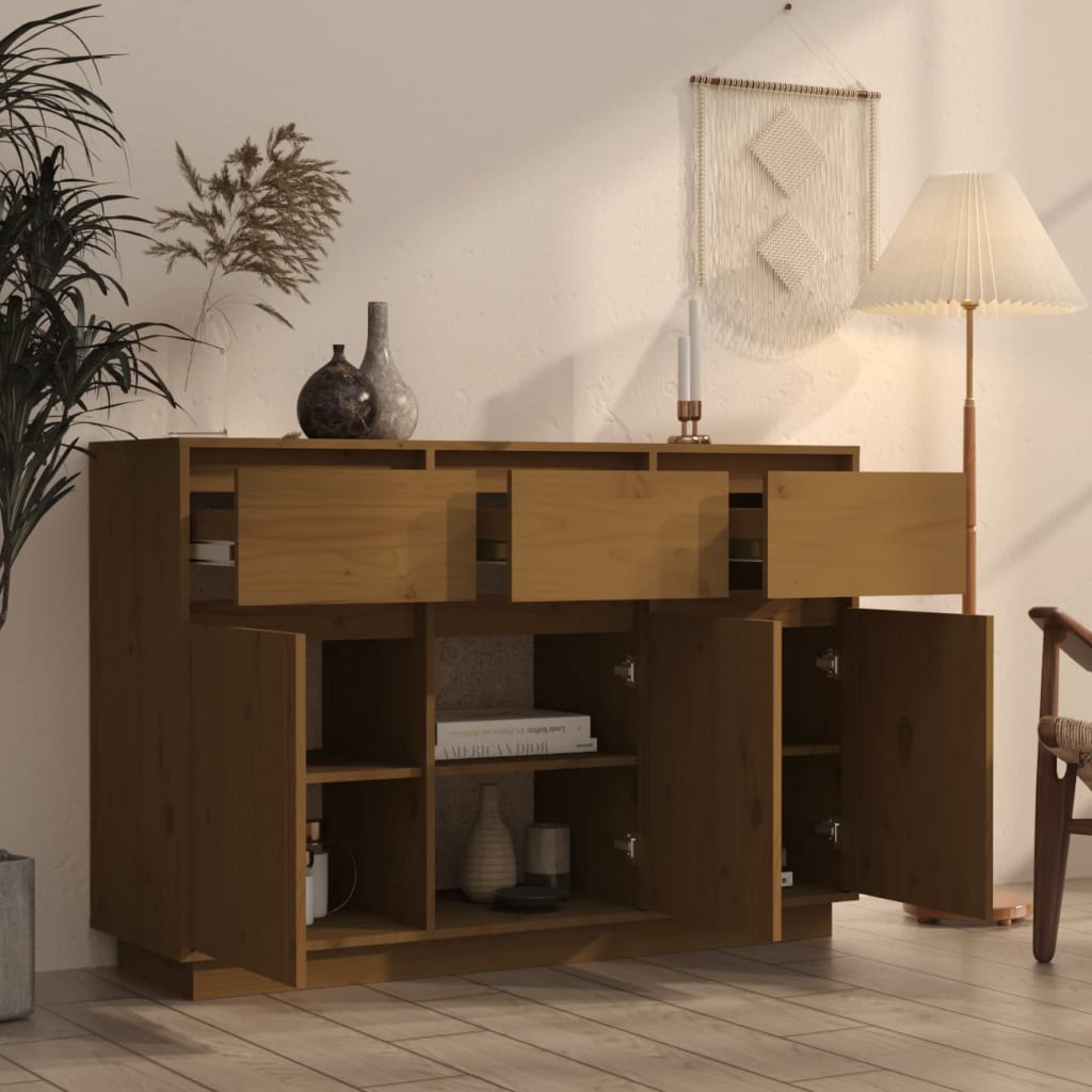 Aparador De Madera Maciza De Pino Marrón Miel 110x34x75 Cm / Vetonek_3