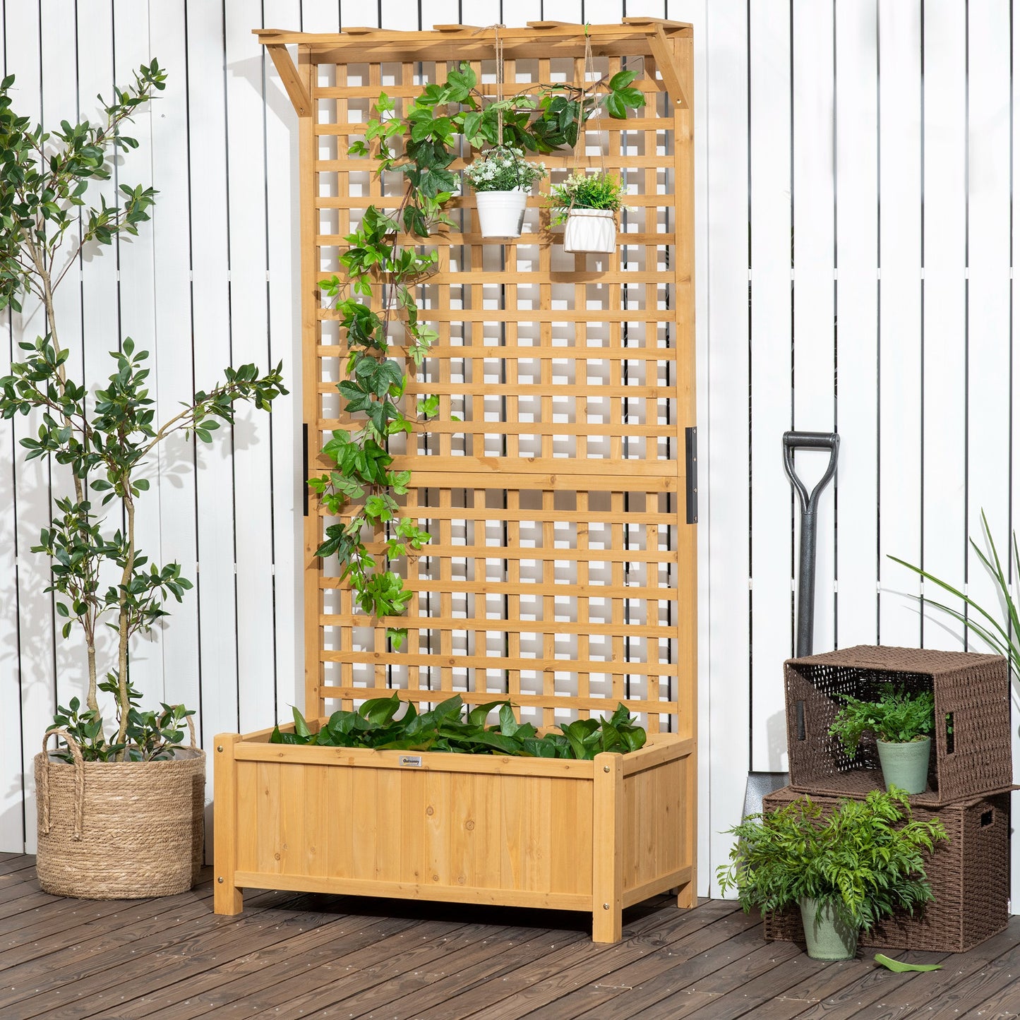 Outsunny Jardinera Con Enrejado De Madera Para Trepadora Plantas 90x45x183 Cm_4