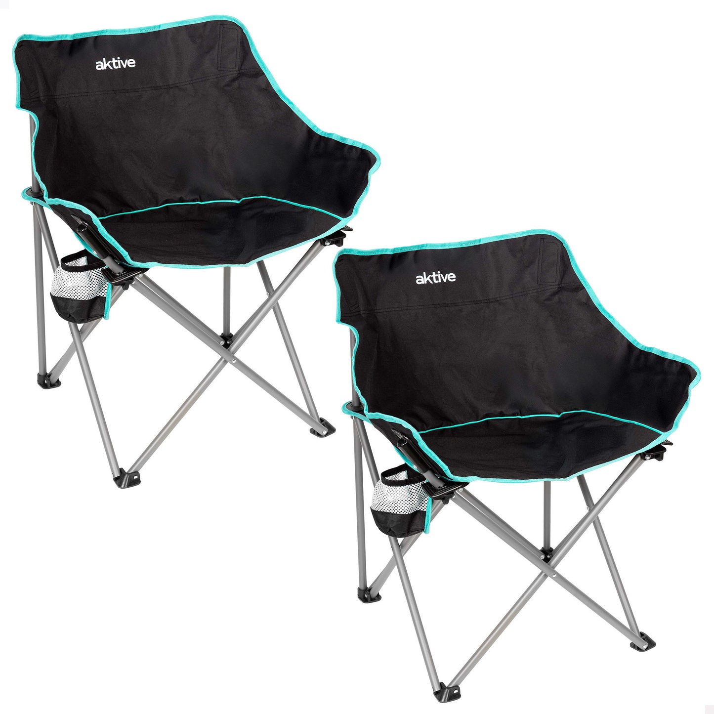 Aktive Pack 2 Sillas Plegables Camping 50x65x38 Cm Con Posavasos Negras_0