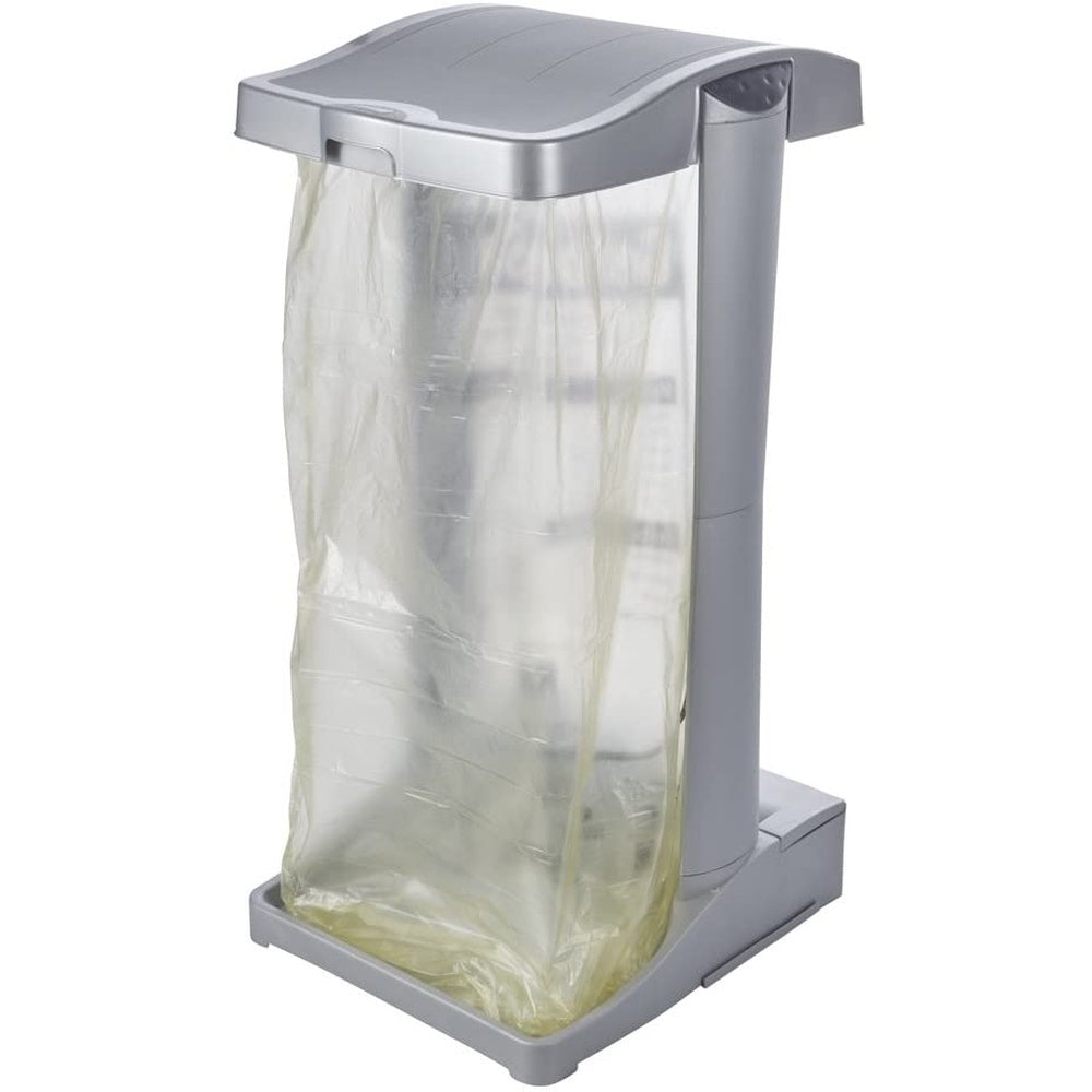 Papelera Vertical Soporte Para Bolsas De Basura Con Compartimento De Almacenaje, 60-120 L, Ole, Plateado_0