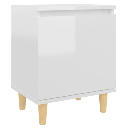 Mesita Noche Con Patas Madera Maciza Blanco Brillo 40x30x50 Cm_0
