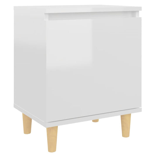 Mesita Noche Con Patas Madera Maciza Blanco Brillo 40x30x50 Cm_0