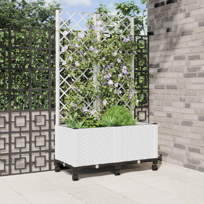 Jardinera Con Enrejado Y Ruedas Blanco 80 X 40 X 146 Cm Pp_1