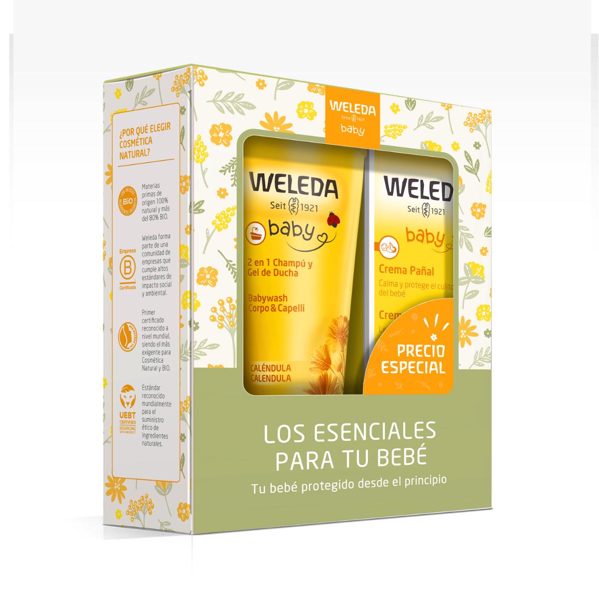 Kit de essenciais para bebé: Champô e Gel 200 ml + Creme para Fraldas 75 ml Calêndula Weleda