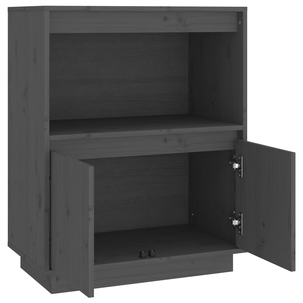 Aparador De Madera Maciza De Pino Gris 60x34x75 Cm / Vetonek_2