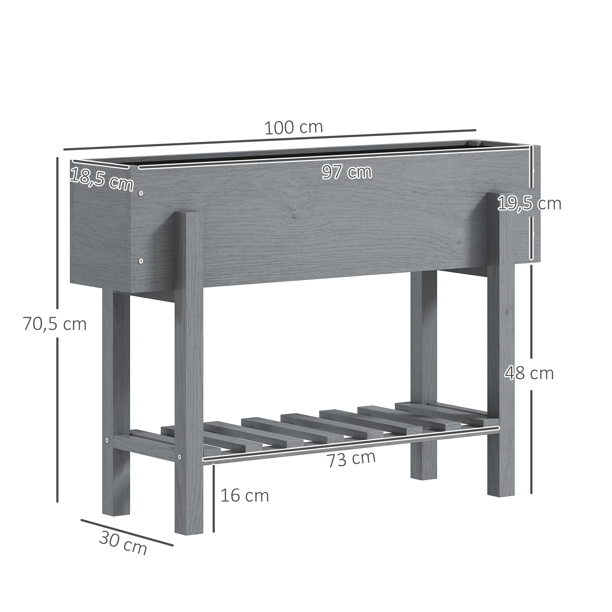 Outsunny Huerto Urbano De Madera Con Estante 100x30x70,5 Cm Gris_2