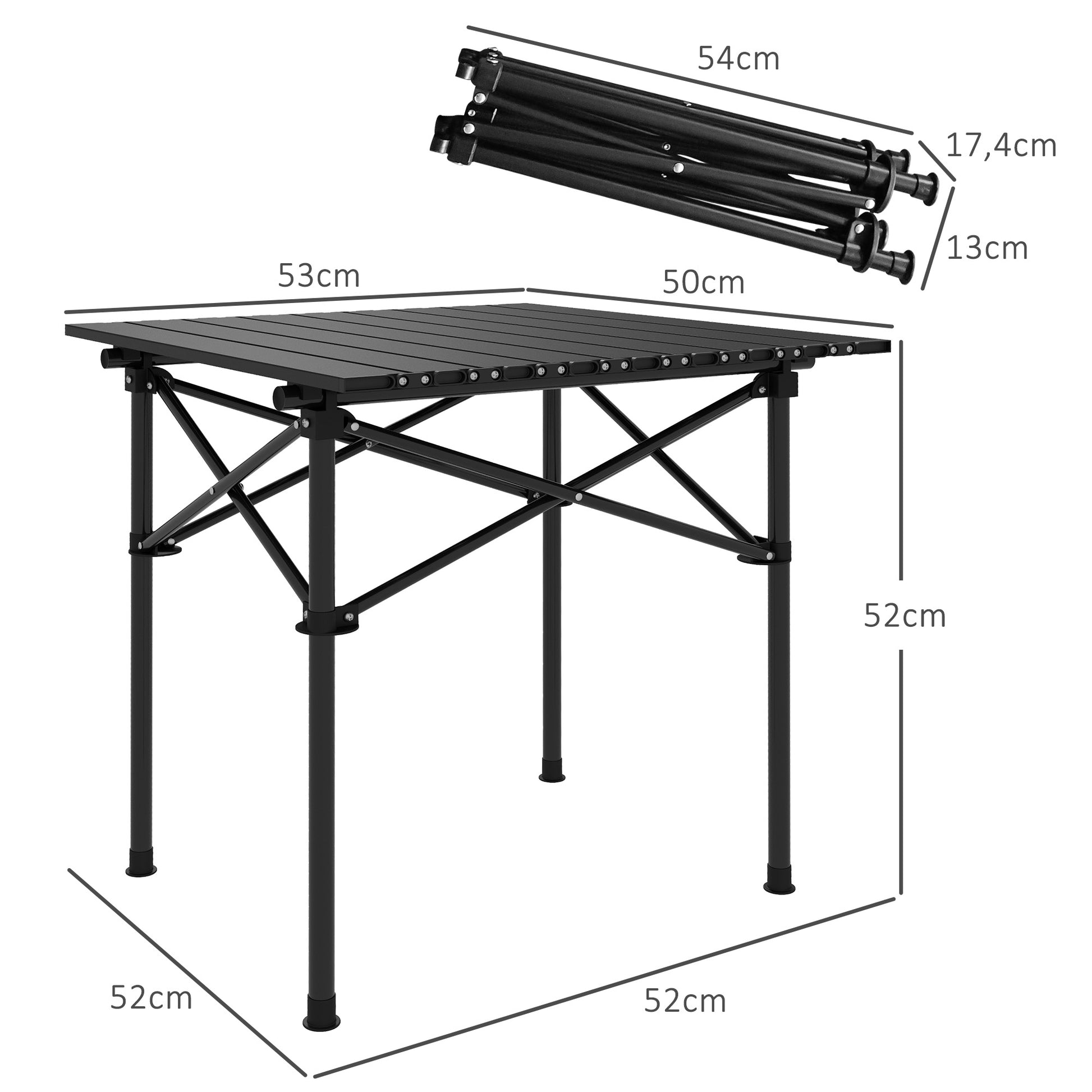 Outsunny Mesa De Camping Plegable Con Parte Superior Enrollable 52x52x52cm Negro_2