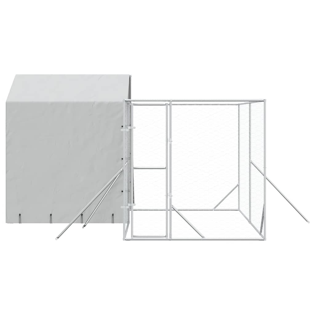 Perrera De Exterior Con Techo Acero Galvanizado Plata 4x4x2,5 M_3