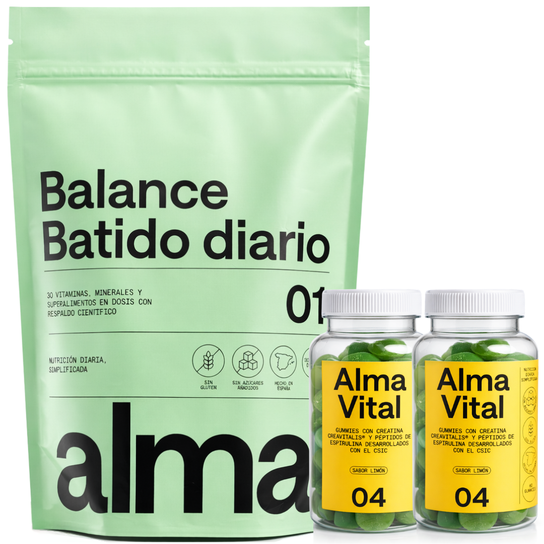 Alma® Batido Diario Con Espirulina Y Vitaminas 300g Y 120 Gominolas De Creatina Creavitalis® Vitamina D3 Y Espirulina_0