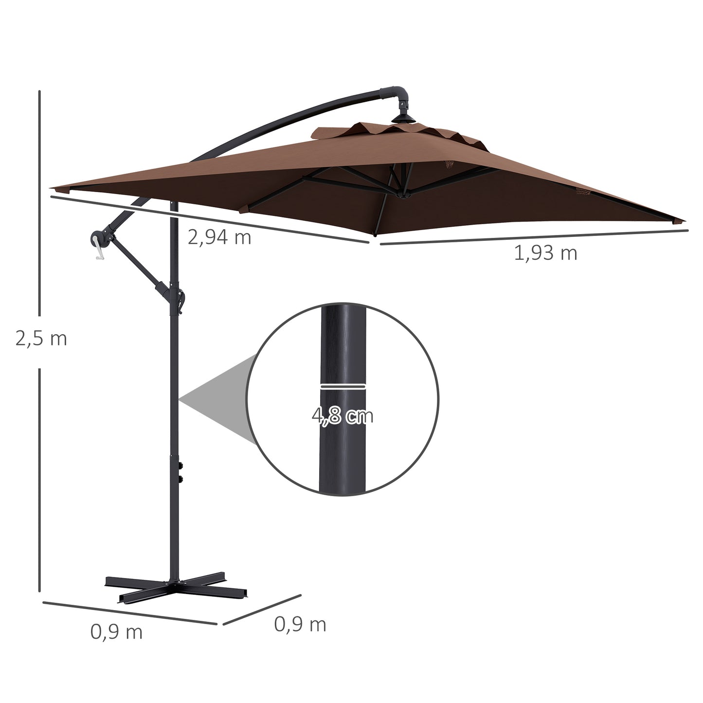 Outsunny Parasol Excéntrico 294x193 Cm Con Base Cruzada Impermeable Marrón_2