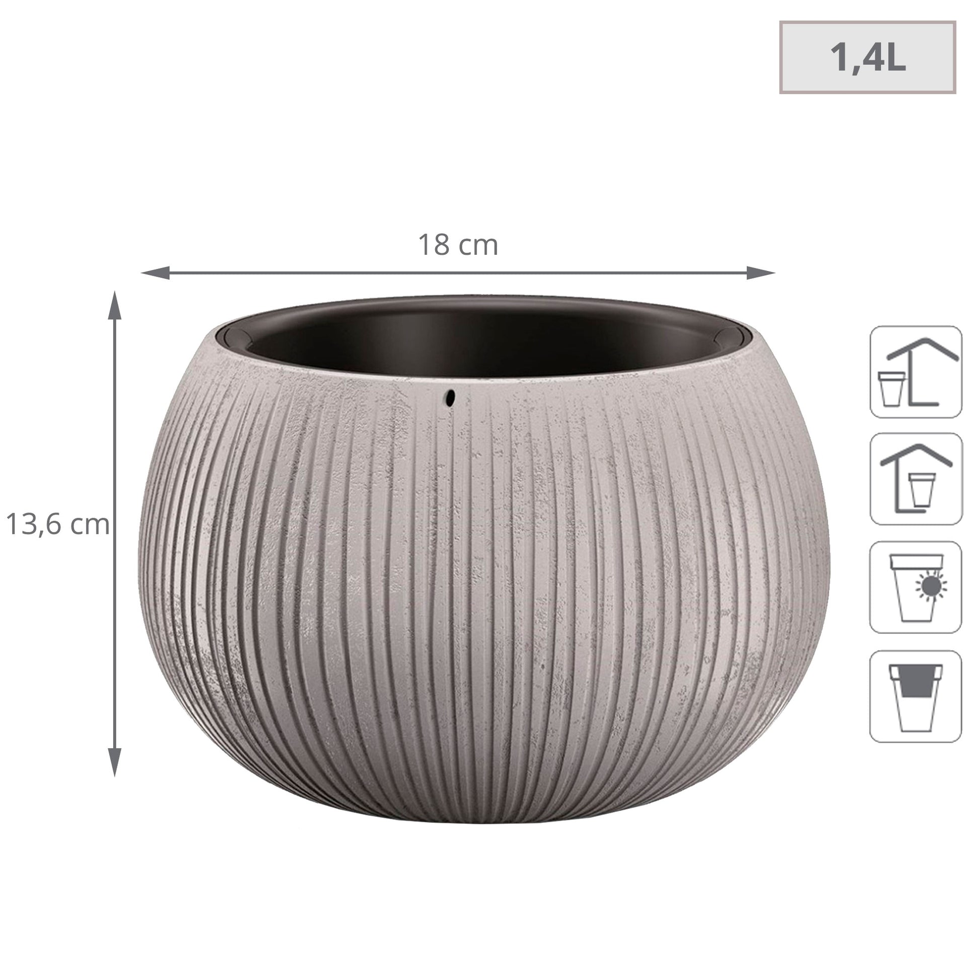 Prosperplast Beton Bowl De Plástico Con Depósito En Color Cemento, 13,6 (alto) X 18 (ancho) X 18 (profundo) Cms_1