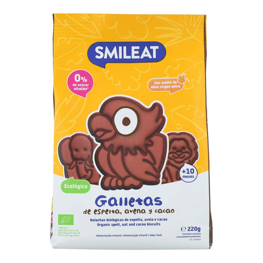Biscoito Biológico de Espelta, Aveia e Cacau Smileat 220g