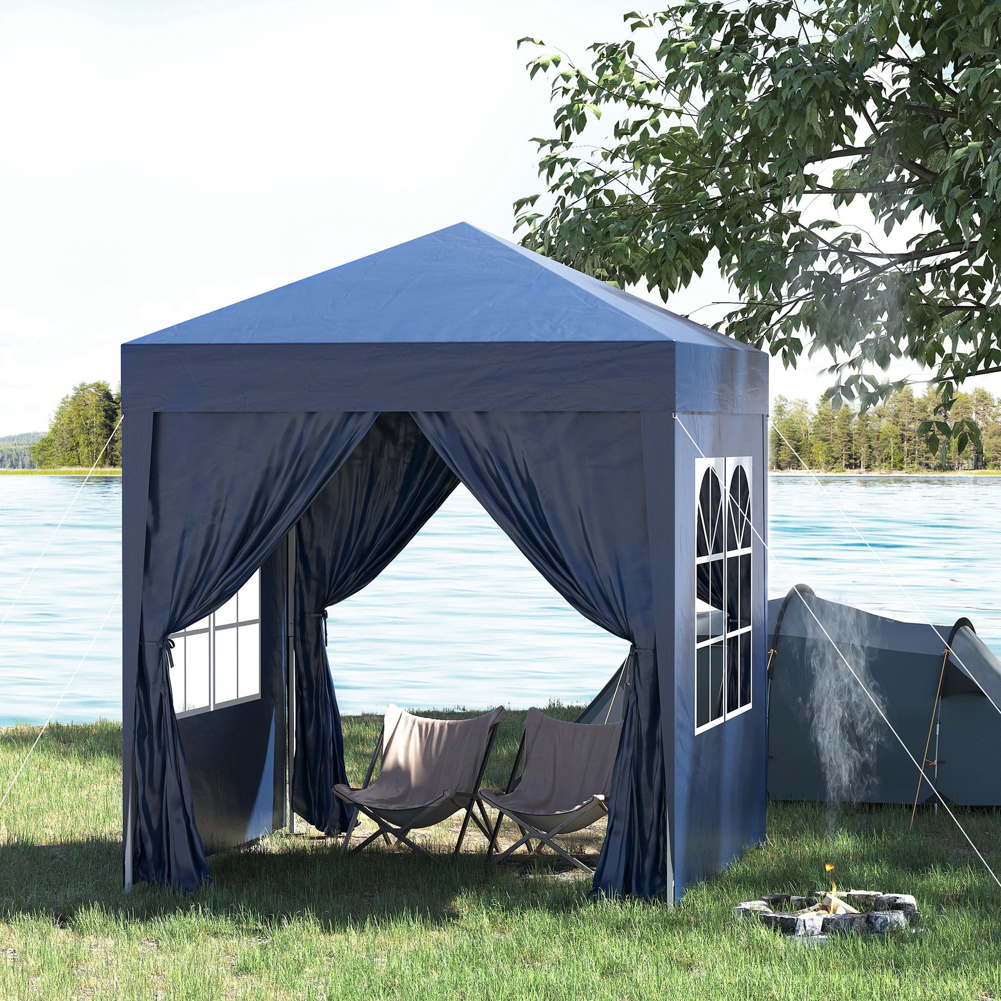 Outsunny Carpa Plegable 2x2m Exterior Con 4 Paredes Y Bolsa De Transporte Azul_1
