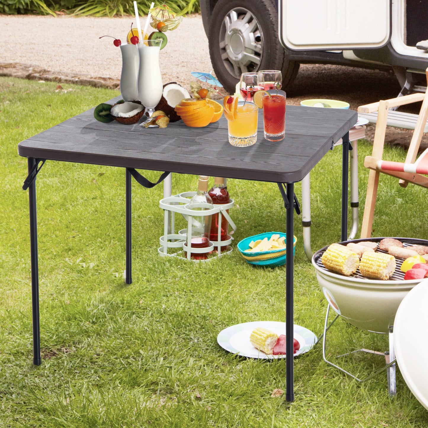 Outsunny Mesa Plegable Portátil Para Camping Mesa Auxiliar Multiusos Marrón_1