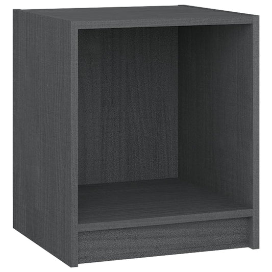 Mesita De Noche Madera Maciza De Pino Gris 35,5x33,5x41,5 Cm_0