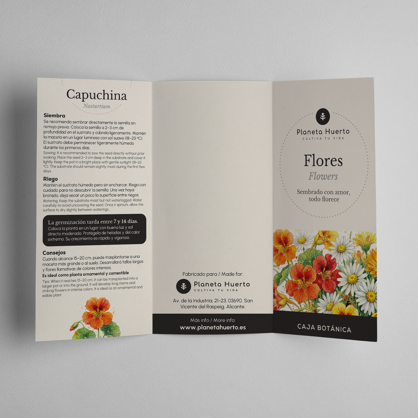 Caja Botánica: Flores "Sembrado con amor, todo florece" Planeta Huerto