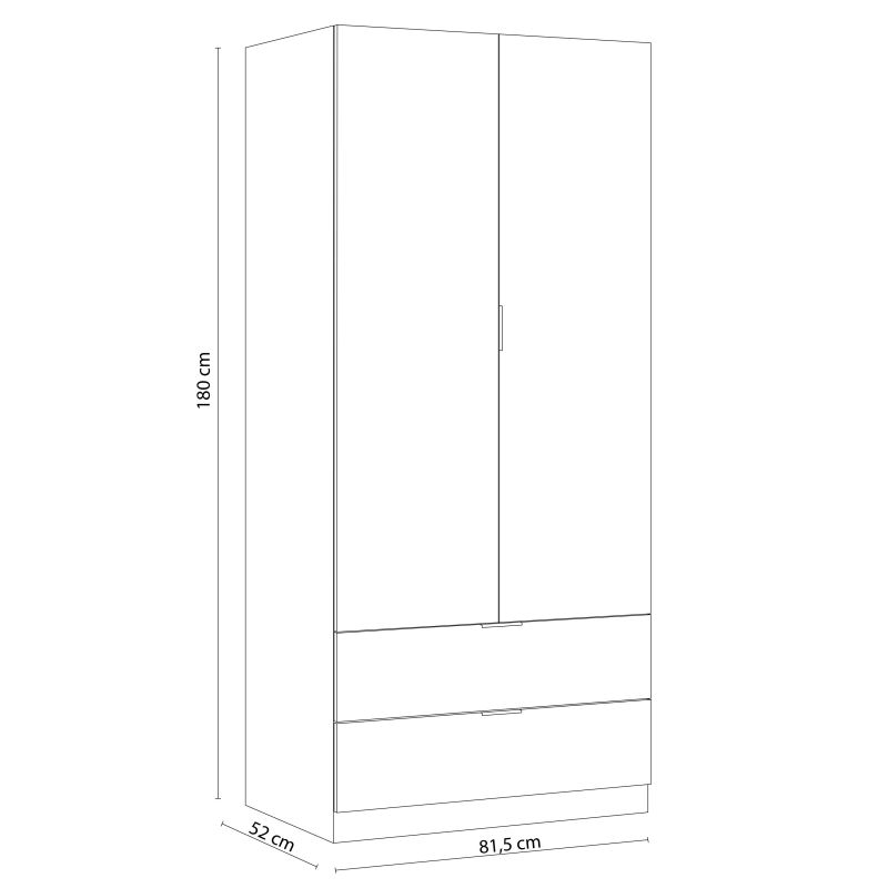 Armario Lark 2 Puertas 2 Cajones Melamina, Blanco Artik, 81,5 X 180 X 52_4