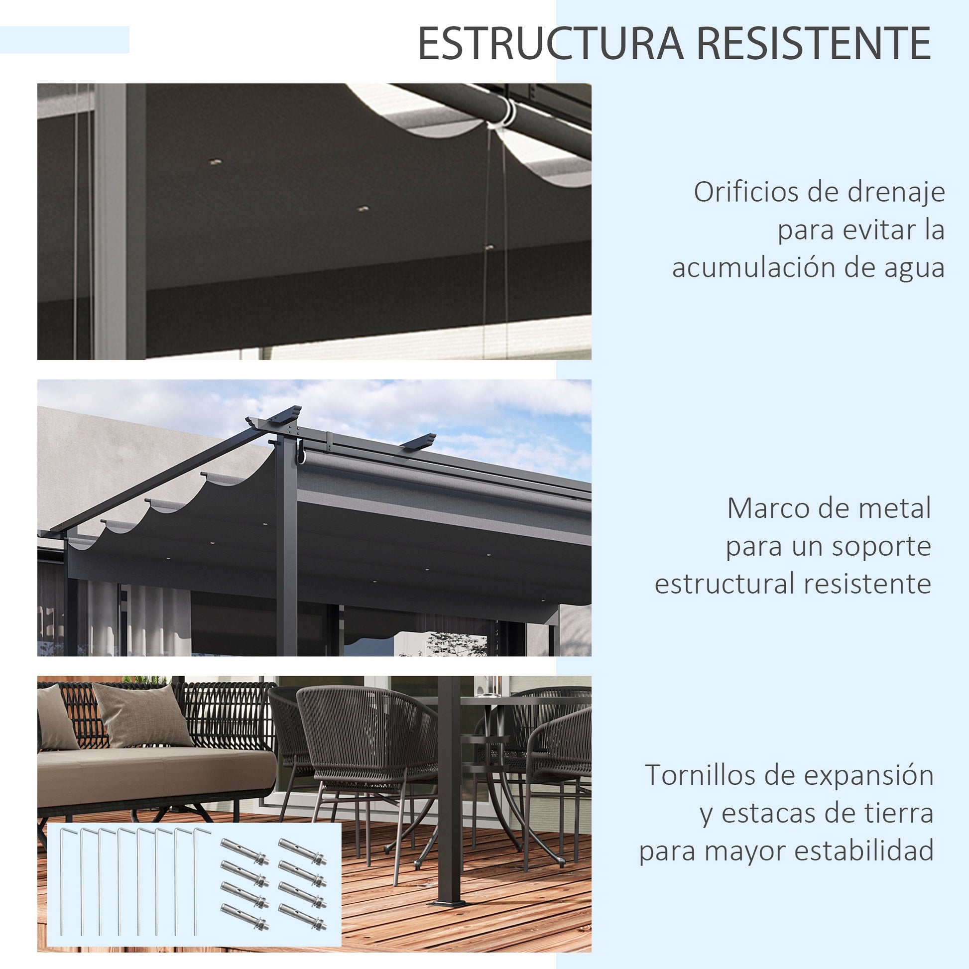 Outsunny Pérgola De Jardín 4x3 M Con Techo Retráctil 4 Cortinas Enrollables_5