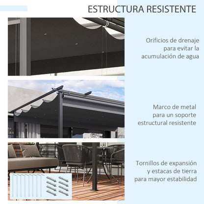 Outsunny Pérgola De Jardín 4x3 M Con Techo Retráctil 4 Cortinas Enrollables_5