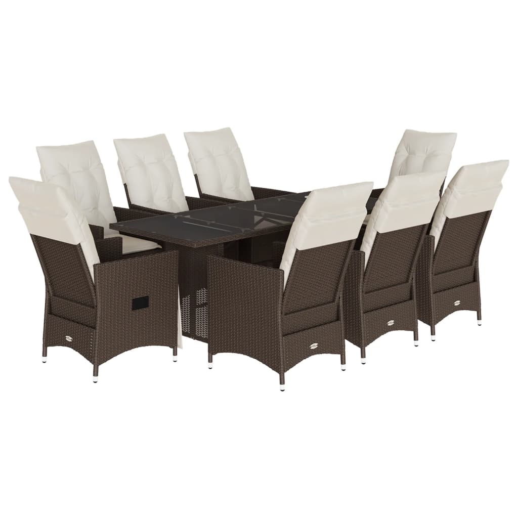 Set Comedor Para Jardín 9 Pzas Y Cojines Ratán Sintético Marrón / Vetonek_0