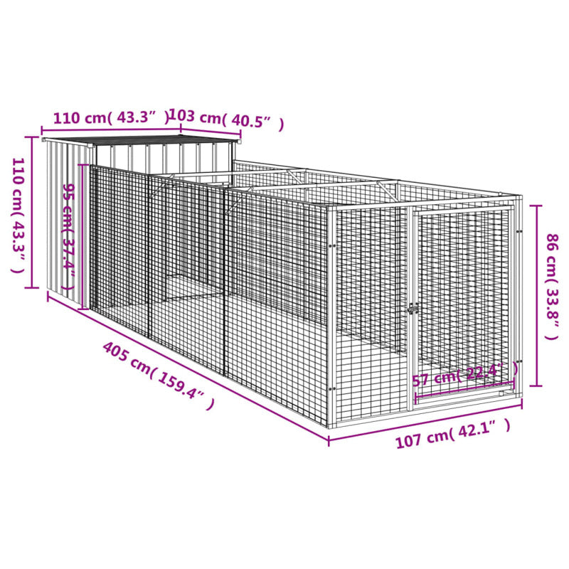 Caseta Para Perros Con Corredor Gris Claro 110x405x110 Cm Acero Galvanizado_2