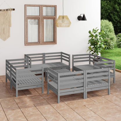 Juego De Muebles De Jardín 9 Piezas Madera Maciza De Pino Gris / Vetonek_3
