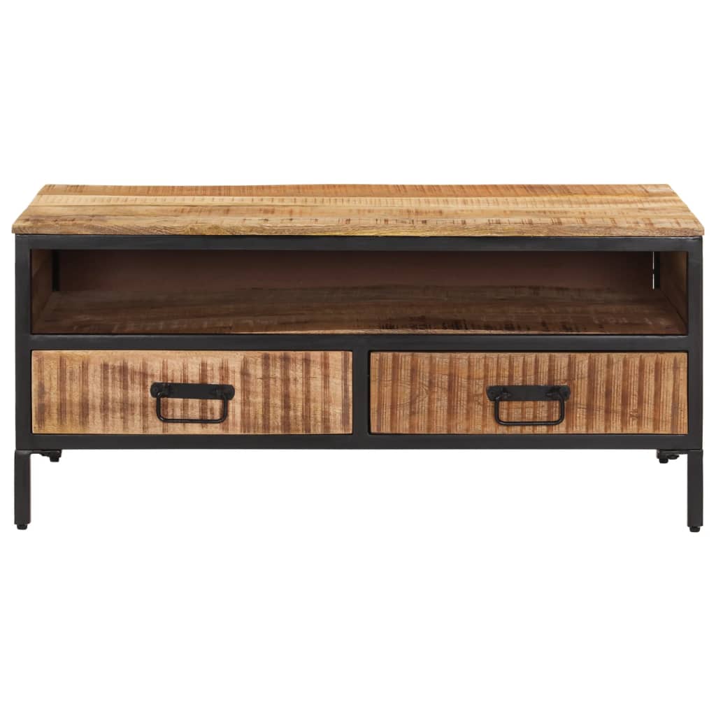 Mesa De Centro De Madera Maciza De Mango Rugosa 90x50x30 Cm_0