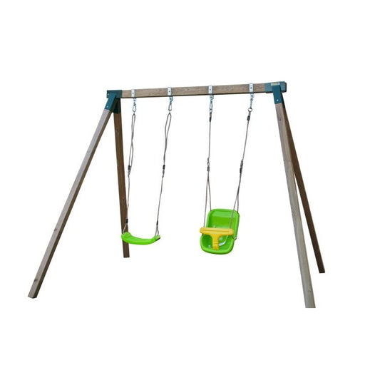 Columpio Doble De Madera Cuadrada Masgames Karai Junior Xl + Asiento Bebe._0