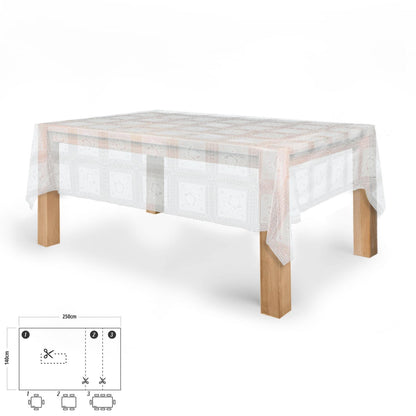 Mantel Hule Rectangular Bordados Transparente Impermeable Antimanchas Pvc 140x250 Cm.  Recortable Uso Interior Y Exterior_0
