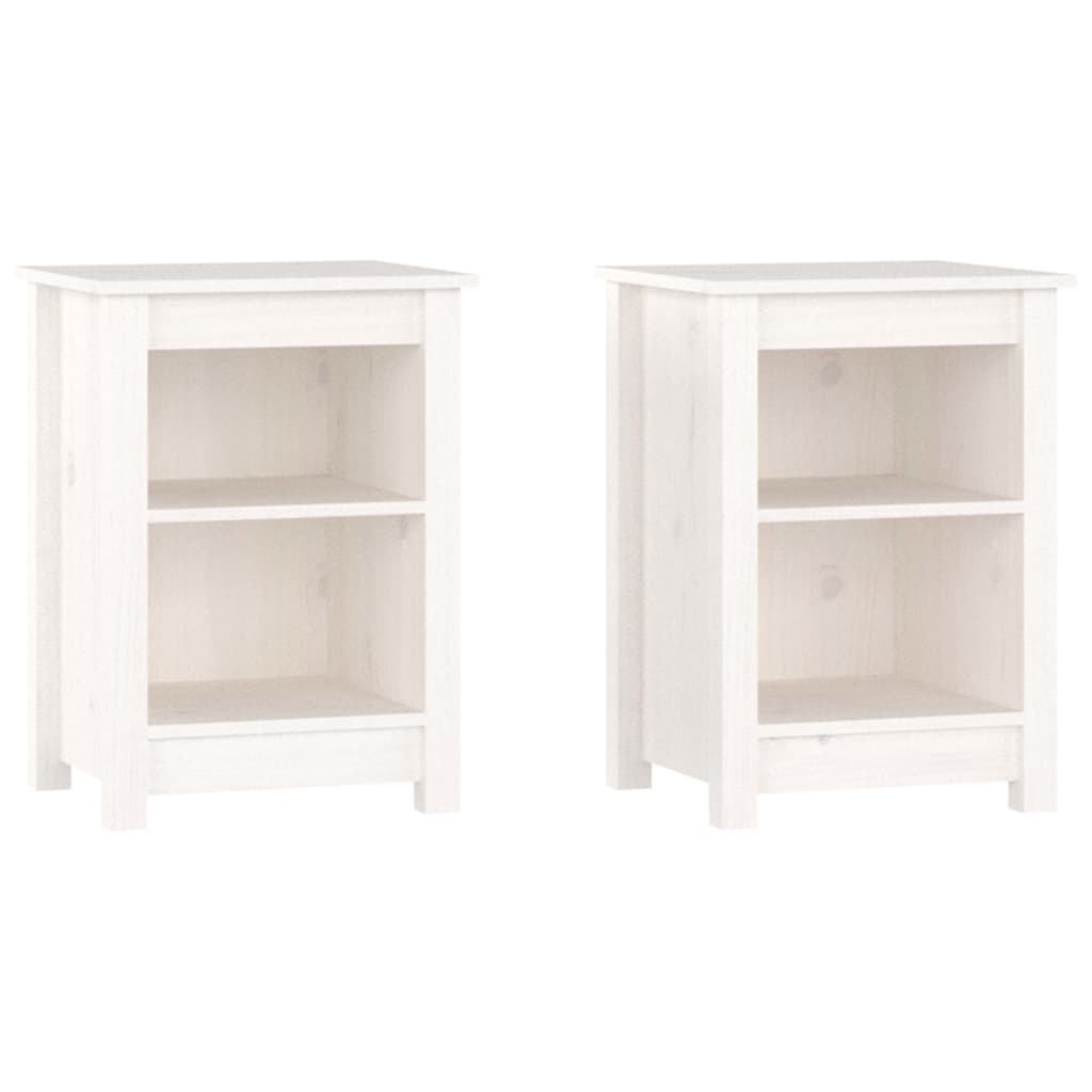 Mesitas De Noche 2 Uds Madera Maciza De Pino Blanco 40x35x55 Cm_0