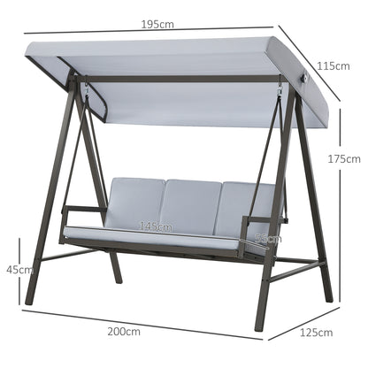 Outsunny Columpio De Jardín De 3 Plazas Con Toldo Ajustable 200x125x175 Cm Gris_2