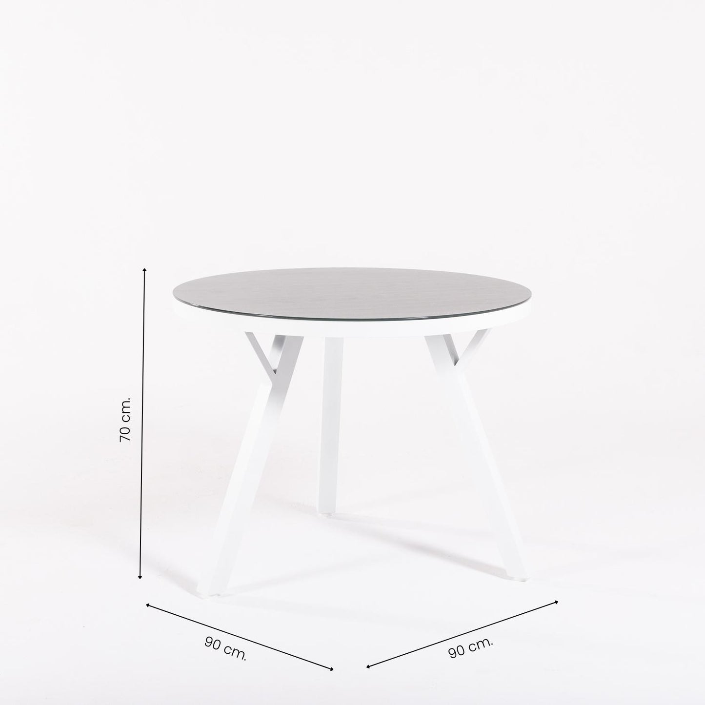 Conjunto De Mesas Y Sillas De Jardín,redonda 90 Cm, Cristal Templado, Color Blanco + 2 Sillones Reforzada_4