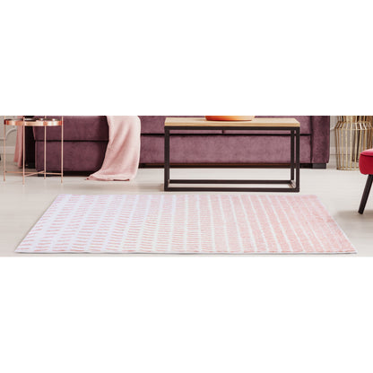 Alfombra Salón Shaggy Rosa Y Blanco Motivos Geométricos 100x150cm- Decoración- Mobiliario Del Hogar_2