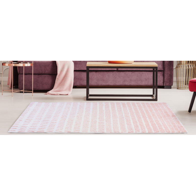 Alfombra De Salón Shaggy Rosa Motivo Geométrico Suave Pelo Largo 150x200cm- Decoración- Mobiliario De Hogar_2