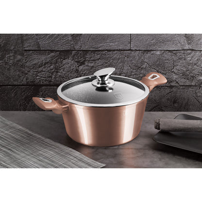 Batería De Cocina Aluminio Forjado Antiadherente Sin Pfoa, Set 2 Cacerolas, 1 Sartén, Tapas Berlinger Haus Rose Gold Oro Rosado_5