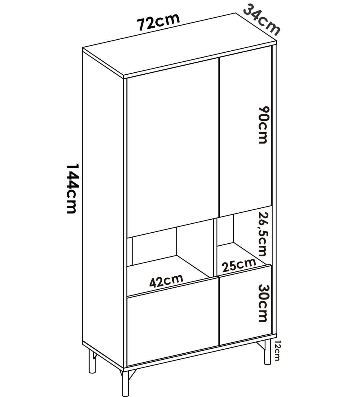 Modulo Alto Cuatro Puertas Para Salon O Cocina Duna I En Nordic-grafito 143,6 Cm(alto)72.2 Cm(ancho)33,5 Cm(largo)_4
