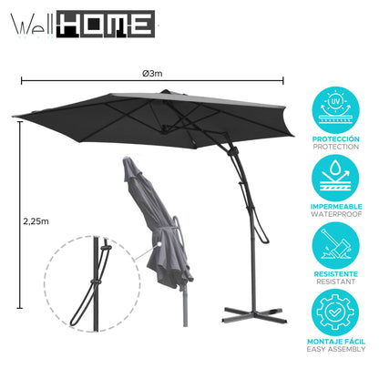Well Home - Sombrilla Colgante Push Up Ø300cm Gris Oscuro_1
