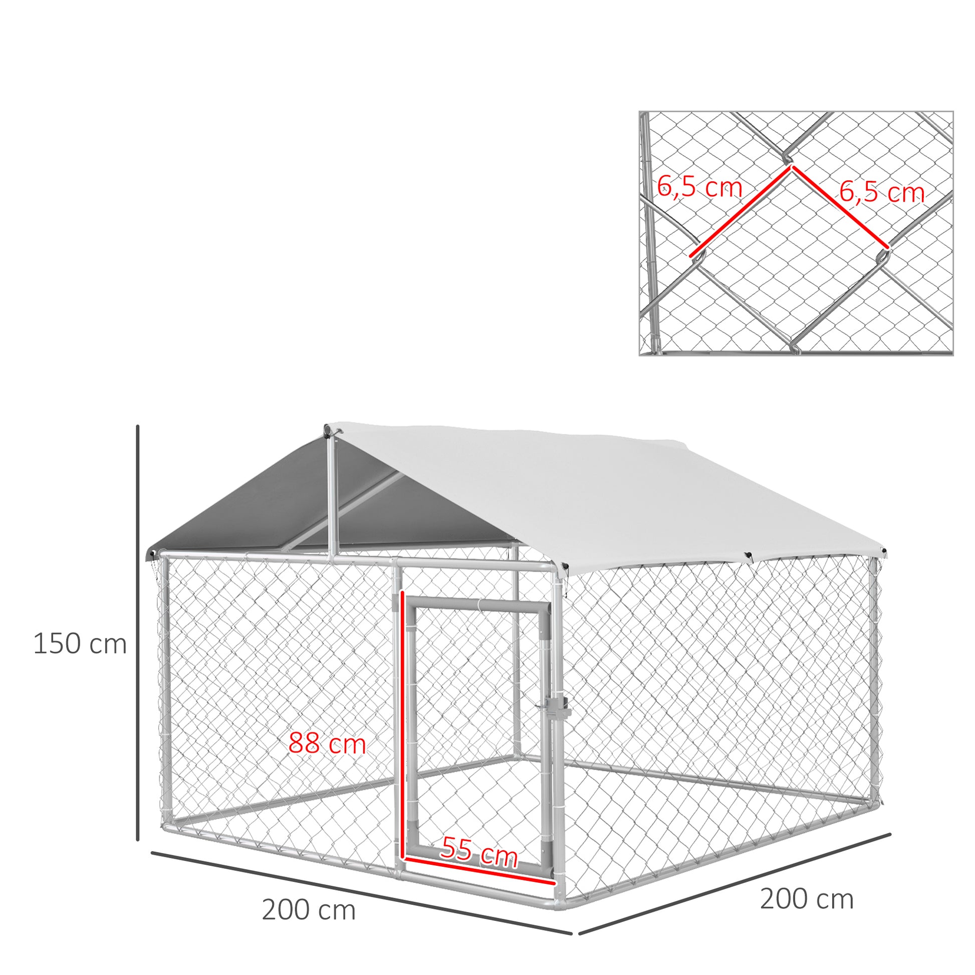Pawhut Perrera De Acero Con Toldo Impermeable Y Anti-uv 200x200x150 Cm Plata_2