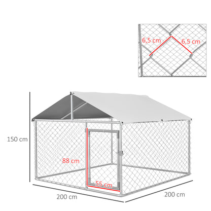 Pawhut Perrera De Acero Con Toldo Impermeable Y Anti-uv 200x200x150 Cm Plata_2