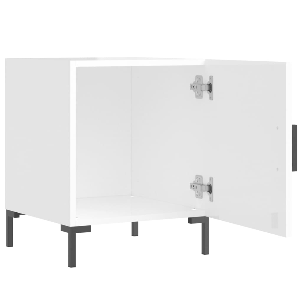 Mesita De Noche Madera De Ingeniería Blanco Brillo 40x40x50 Cm_1