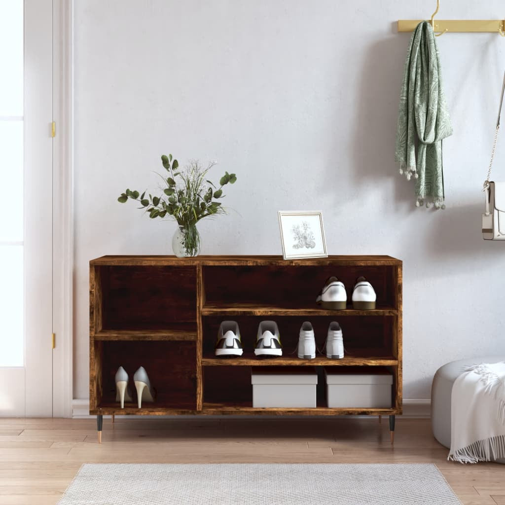 Vidaxl Mueble Zapatero Madera Contrachapada Roble Ahumado 102x36x60 Cm_1