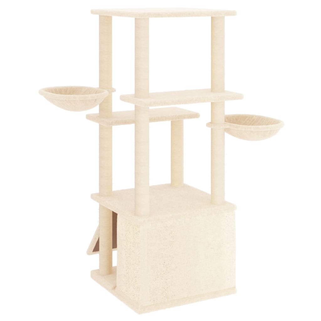 Rascador Para Gatos Con Postes De Sisal Color Crema 133 Cm_4