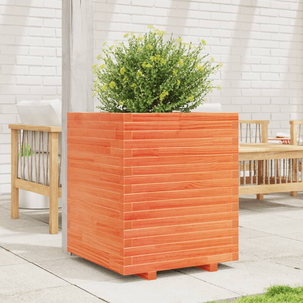 Jardinera Exterior Madera Maciza Pino Marrón Cera 60x60x72 Cm_2