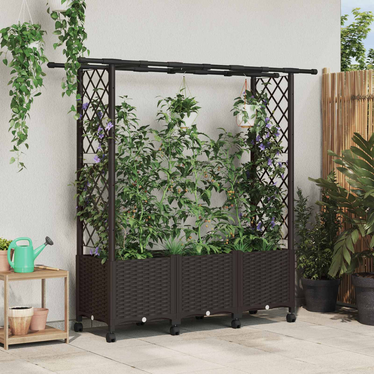 Cama Elevada Con Trellis Y Techo Marrón 162,5 X 40 X 142 Cm Pp_1
