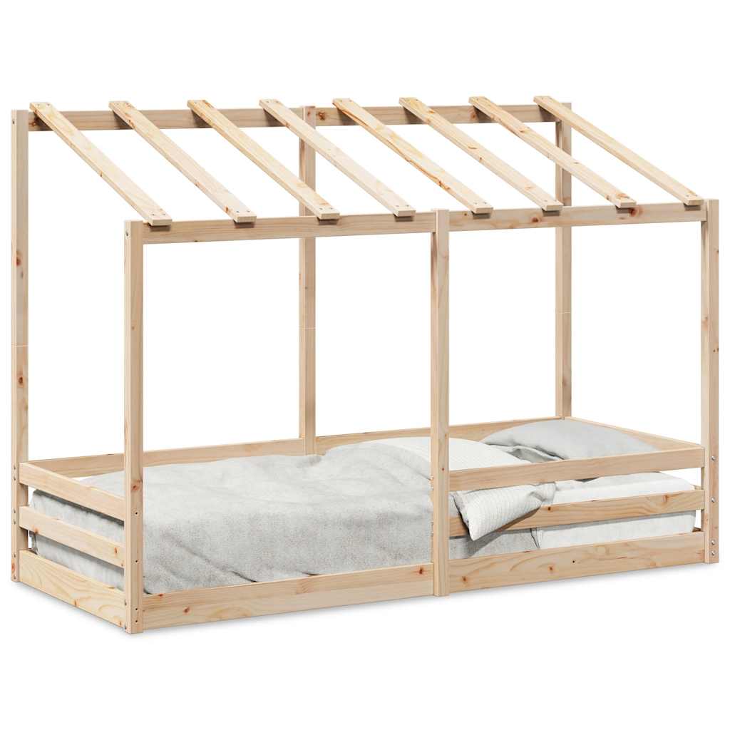 Cama Infantil Con Techo Madera Maciza Pino 75x190 Cm_0