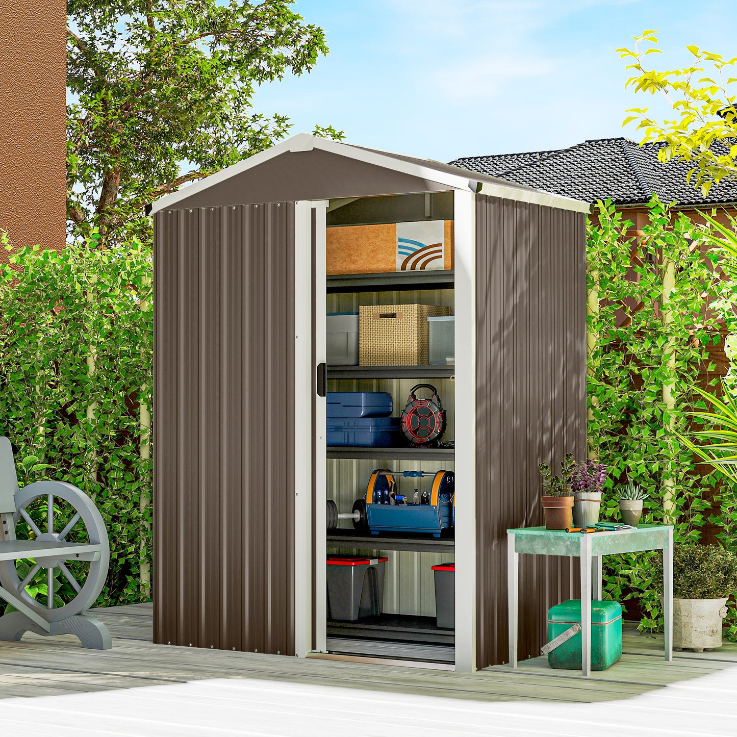 Outsunny Caseta De Jardín Exterior 1,1 M² 136x87x179 Cm Puerta Corredera Marrón_1