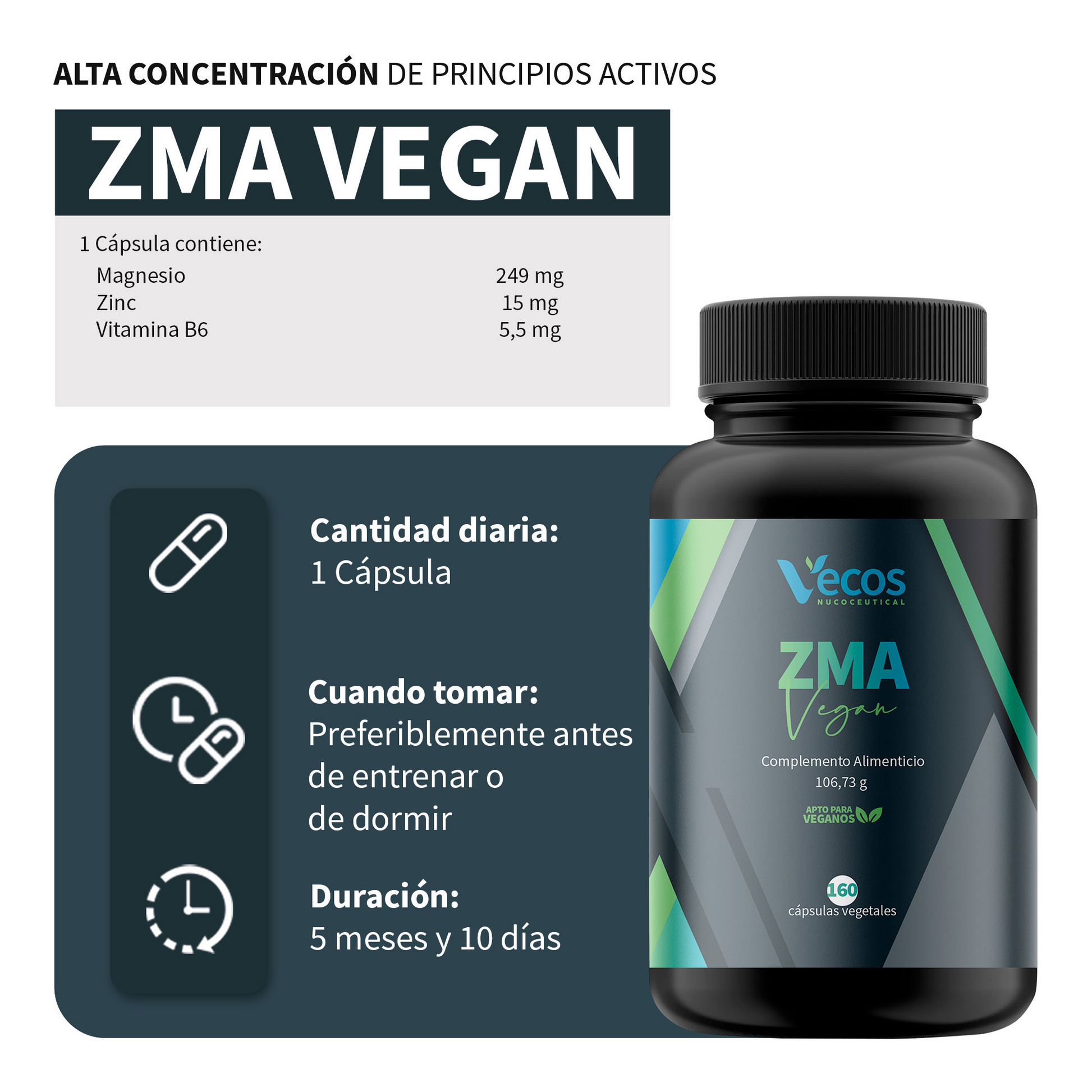Zma Vecos 160 Cápsulas | Fuerza Muscular, Recuperación Y Energía | Magnesio, Zinc Y B6_2